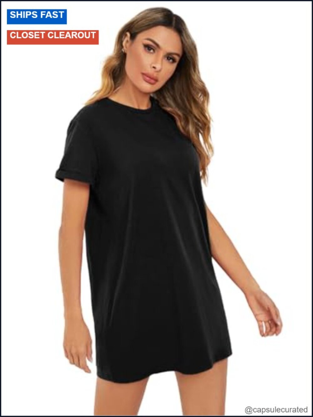 Women's Casual Short Sleeve Crew Neck Straight Mini T-Shirt Dress with Stretch - Picture 4 of 6
